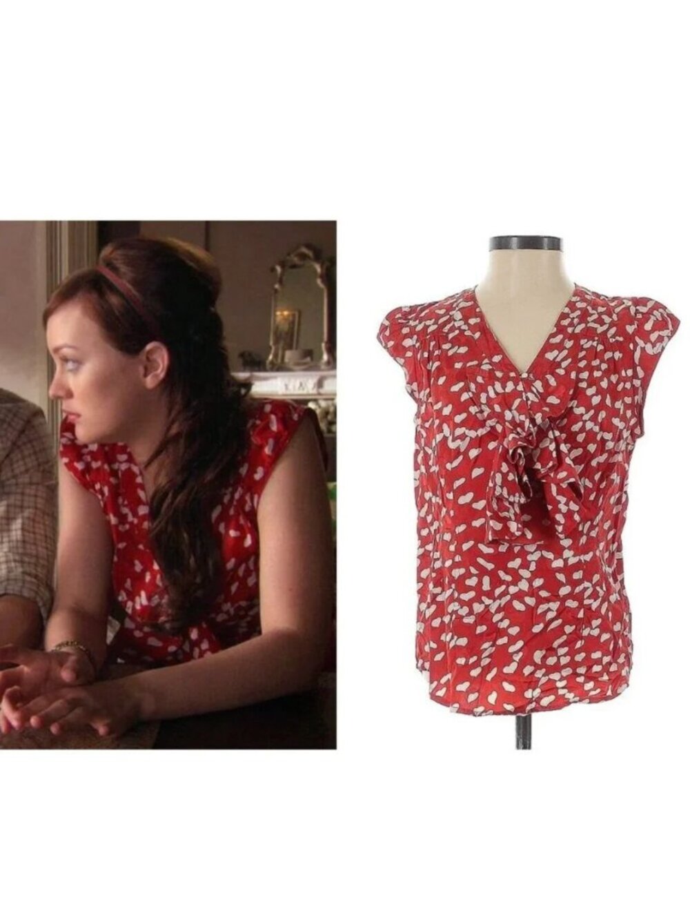 ASO BLAIR WALDORF GOSSIP GIRL Flock of Hearts Silk Blouse RARE COQUETTE
